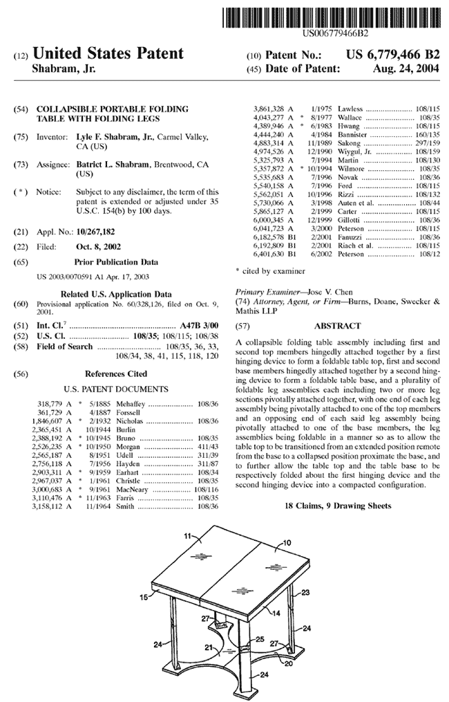 Patent for Spiderlegs folding tables